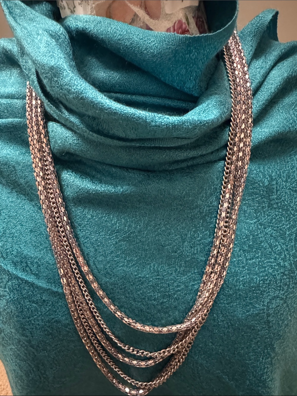 JLO Jennifer Lopez Multi-Strand Snake Chain Layered Necklace Silver Tone - 16”